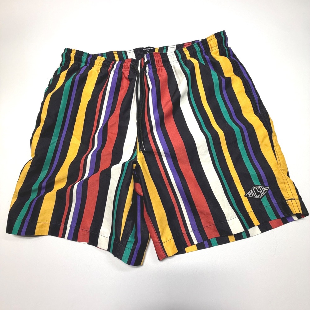 PacSun Multicolor Stripe‎ Shorts Men's M Drawstring Mesh Lined Streetwear